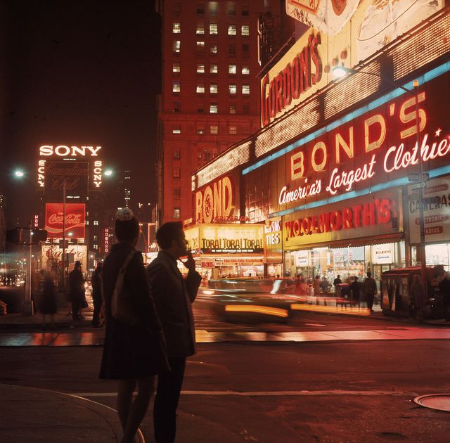 Broadway at W. 44th St. in Times Square on a November night in 1976